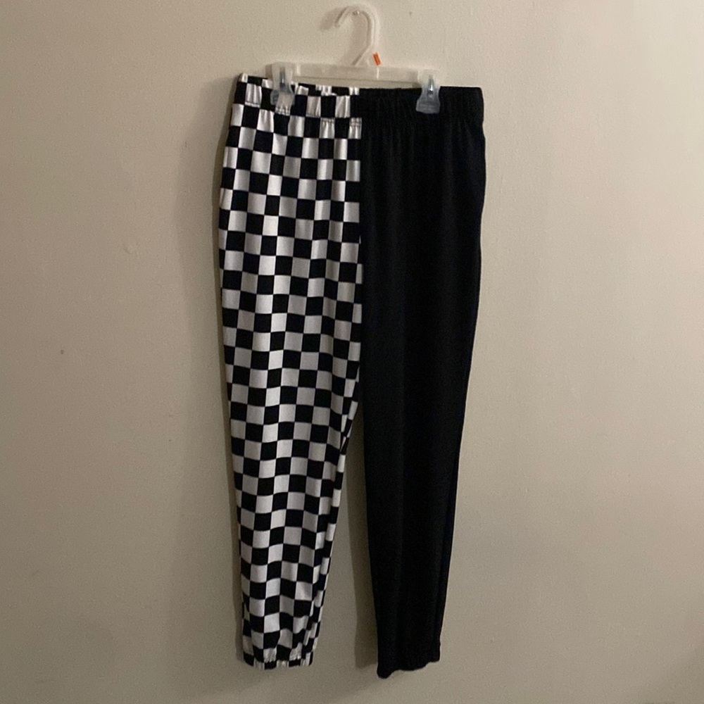 Half black, half checkered pants